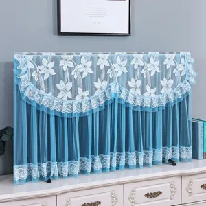 Blue lace TV dust cover decorative screen protector elegant floral home appliance cover