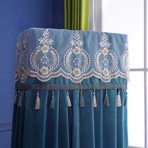 Nordic style vertical air conditioner cover blue velvet lace embroidery dustproof detail