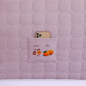 Thickened quilted headboard cover with storage pocket, dustproof removable bed back protector.
