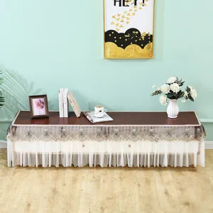Vista detallada de funda antipolvo para mueble TV impermeable con tapa de cuero y encaje.