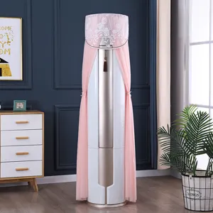 Copertura verticale per condizionatore in pizzo rosa, elegante ricamo e design nappa.