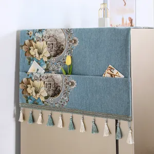 Cubierta antipolvo para refrigerador estilo nórdico con estampado floral vintage y elegantes borlas.