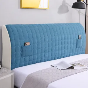 Thickened all-inclusive headboard cover, dustproof quilted bed back protector with side pockets.