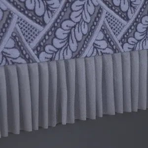 Grey washing machine cover detail jacquard fabric and pleated ruffle for home appliance dust.