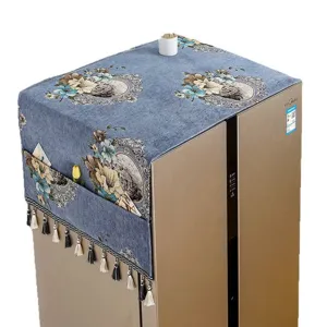 Cubierta antipolvo para refrigerador estilo nórdico con estampado floral y borlas.