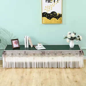 Fundas antipolvo para mueble TV, mantel rectangular impermeable con elegante borde de encaje.