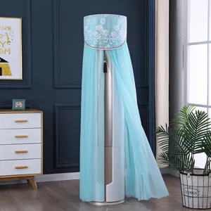 Copertura antipolvere per condizionatore verticale in pizzo con ricamo floreale blu chiaro