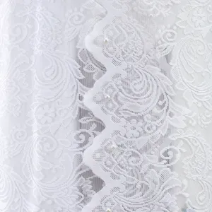 White lace embroidered vertical air conditioner cover detail closeup texture fabric display