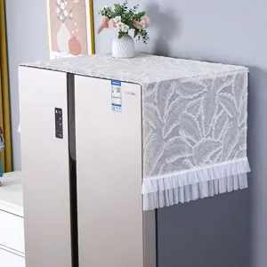 Lace refrigerator dust cover with leaf pattern, elegant top cover for home decoration.