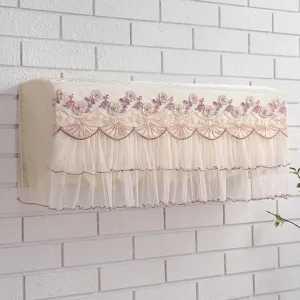 Beige lace embroidered wall-mounted air conditioner dust cover, elegant floral design.