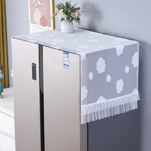 White cloud lace refrigerator top cover dustproof cloth with elegant pleated mesh fringe