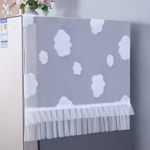 Lace refrigerator dust cover detail view, showing white mesh fabric with 3D cloud patterns.