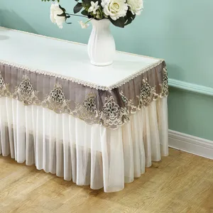 Elegante funda antipolvo de encaje bordado para mueble de TV, mantel con volantes de tul.