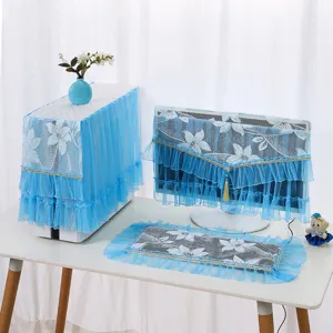 Blue Floral Lace Computer Dust Cover Set for Monitor and Host Protector Decor