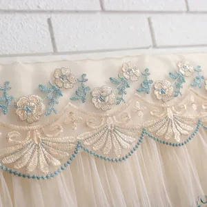Close-up detail of exquisite embroidery mesh air conditioner dust cover with delicate lace.