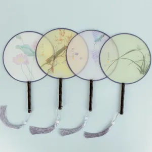 Traditional Chinese round fan hanfu tassel watercolor painting dance photography prop