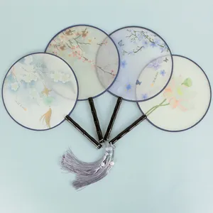 Traditional Chinese round fan silk vintage Hanfu dance photography prop tassel fan