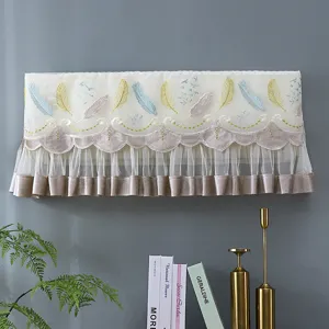 Wall-mounted air conditioner dust cover with elegant feather embroidery lace pleated design home decor