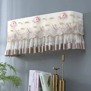 Mesh embroidered air conditioner dust cover, elegant sheer lace protective floral home decor.