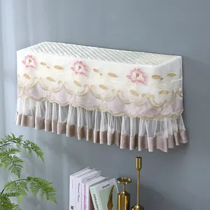 Wall-mounted air conditioner dust cover with delicate lotus embroidery lace edge daily home decor