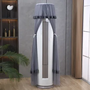 Detailed view of grey mesh lace vertical air conditioner dust cover for cylinder AC units.