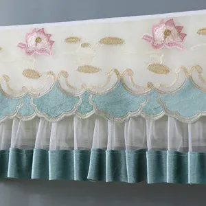 Decorative embroidered wall mounted air conditioner dust cover sheer mesh floral AC curtain.