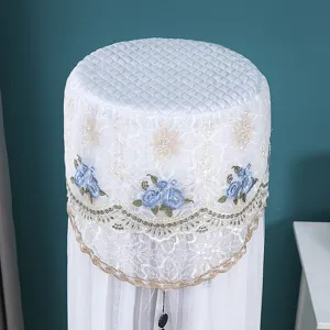 Vertical air conditioner dust cover lace floral embroidered protective cover detail view