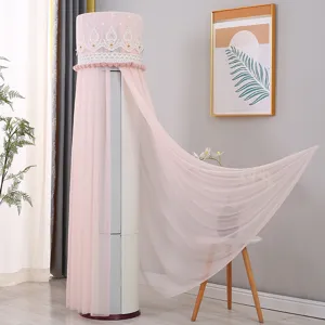 Copertura antipolvere per climatizzatore verticale cilindrico in pizzo rosa elegante.
