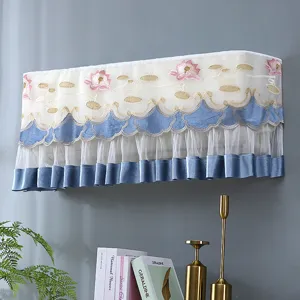 Wall-mounted air conditioner dust cover with elegant lotus embroidery and lace design.