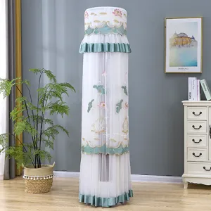 Detailed view of the elegant lace embroidered air conditioner dust cover with delicate trims.