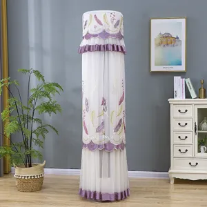 Vertical air conditioner dust cover with elegant purple feather embroidery and net fabric.