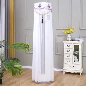 Vertical air conditioner dust cover white lace purple floral embroidery pillar cabinet protector.