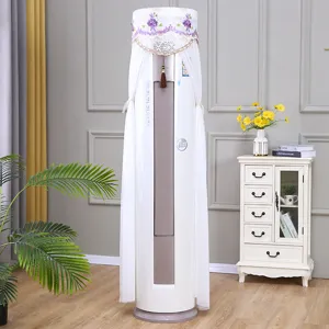 Vertical air conditioner dust cover with elegant lace and purple floral embroidery design.
