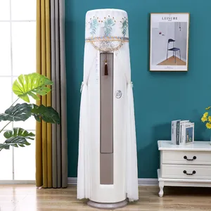 Detailed view of the elegant vertical air conditioner dust cover with lace embroidery and tassel.