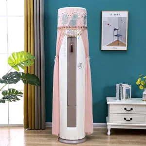 Vertical air conditioner dust cover pink lace floral embroidery cylindrical cover home decor