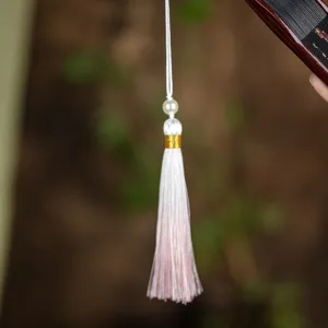 Accessorio nappa ventaglio stile cinese, elegante nappa rosa sfumata con perla per danza hanfu.