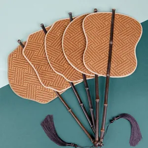 Traditional Purple Bamboo Hand Fan Classical Summer Cooling Plant Fiber Weaving Fan