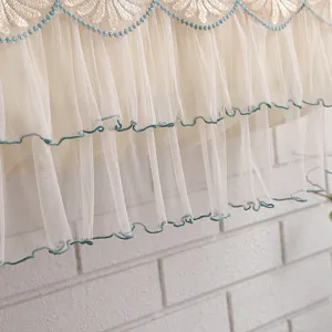 Detailed shot of multi-layered mesh lace air conditioner dust cover with elegant floral embroidery.
