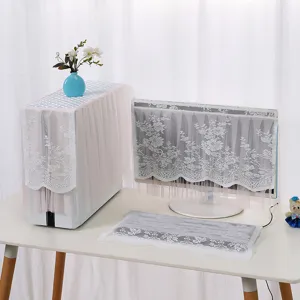 Lace computer dust cover set for desktop monitor and tower protector breathable fabric.
