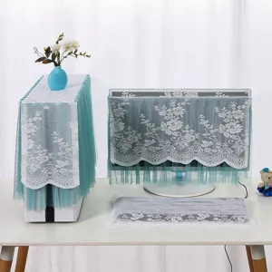 Lace computer dust cover set, monitor and host protector, decorative green mesh desktop decor.