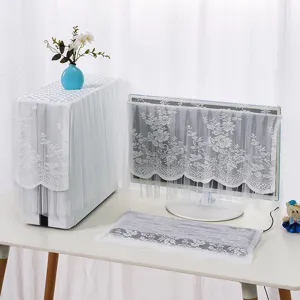 Lace Fabric Computer Dust Cover Set Minimalist Floral Embroidery Monitor Host Keyboard Protector Home Decoration