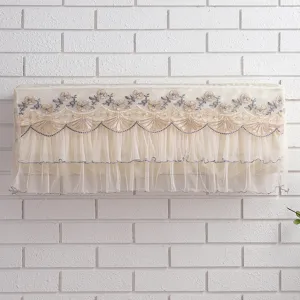Lace air conditioner dust cover, elegant embroidered floral design for wall units.