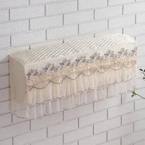 Wall-mounted air conditioner dust cover beige quilted fabric with elegant floral embroidery