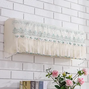 Lace air conditioner cover dustproof hanging AC protector decorative mesh fabric detail.