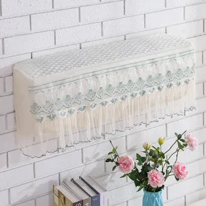 Detail view of lace embroidered anti-dust hanging air conditioner cover for 1.5 hp indoor units.