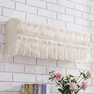 Wall-mounted air conditioner dust cover, lace embroidered sheer mesh fabric decorative guard.
