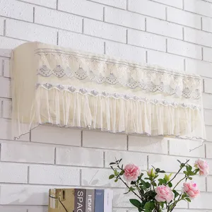 Beige lace wall-mounted air conditioner dust cover, mesh embroidered 1.5 HP AC protector.