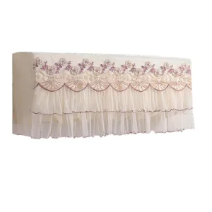 Hanging air conditioner dust cover with elegant purple floral embroidery and lace design.