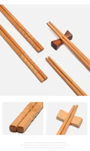 Detalle de palillo de bambú muestra textura natural de articulación y soporte de madera.
