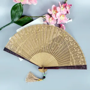 Sandalwood folding fan carved hollow traditional Chinese style gift wooden fan for women